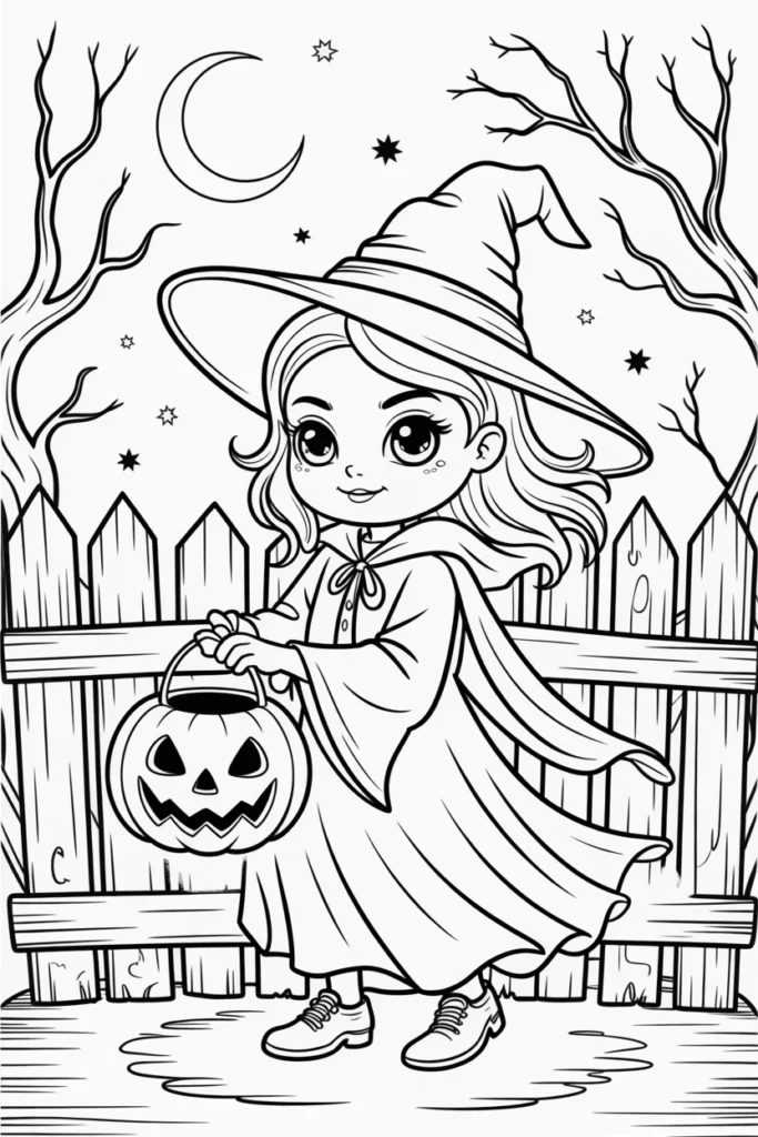 Chibi Gothic Coloring Pages – Cute, Romantic & Dark Fantasy Fun 2 Chibi Witch with Pumpkin Lantern
