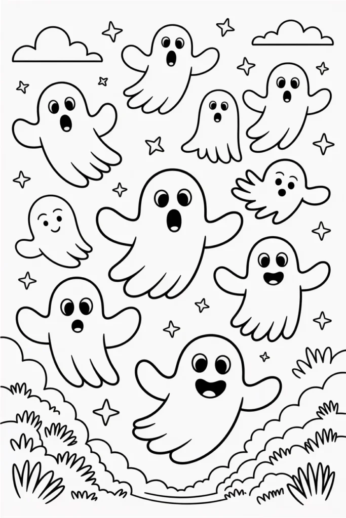 Cute Halloween Ghost Coloring Pages – Free & Fun Printables for Kids 2 cute halloween ghost coloring pages