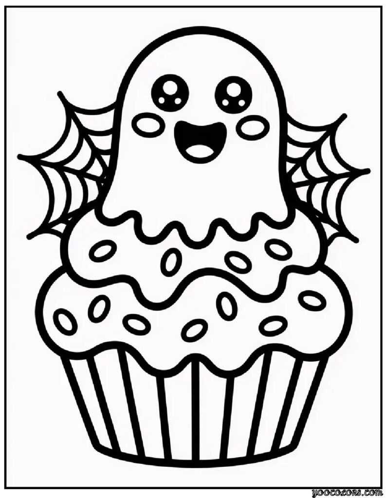Cute Halloween Ghost Coloring Pages – Free & Fun Printables for Kids 8 Cute Halloween Ghost Coloring Pages kawaii ghost cupcake.webp pdf