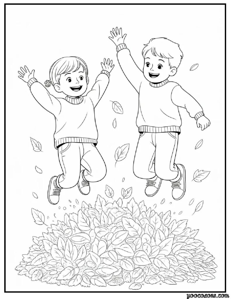 Fall Coloring Sheets: Fun, Cozy, and Printable Autumn Activities 8 Fall Coloring Sheets Kids Jumping in Leaf Pile.webp pdf