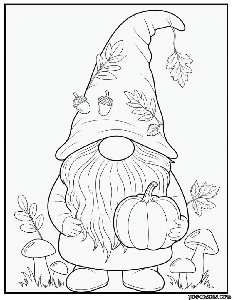 Fall Coloring Sheets: Fun, Cozy, and Printable Autumn Activities 11 Fall Coloring Sheets cute fall gnome.webp pdf