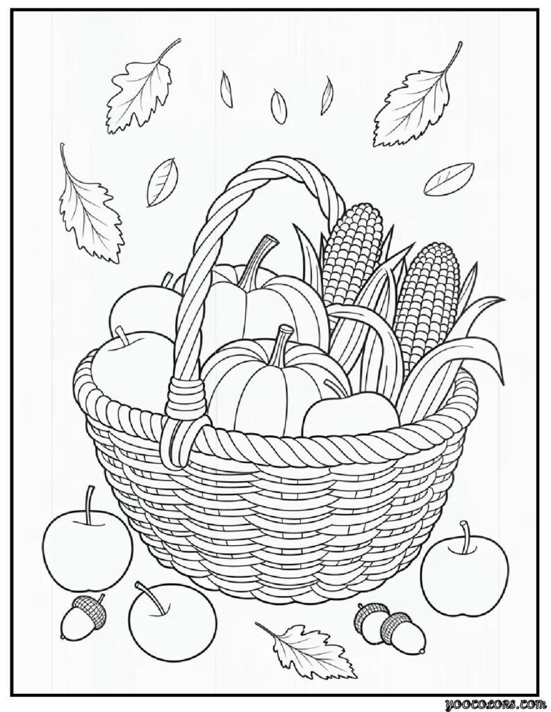 Fall Coloring Sheets: Fun, Cozy, and Printable Autumn Activities 15 Fall Coloring Sheets harvest basket 1.webp pdf