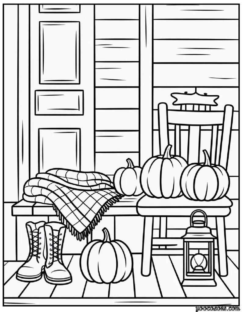 Thanksgiving Coloring Pages for Adults – Mindful, Modern & Perfect for Cozy Fall Nights 8 Farmhouse Porch.webp pdf