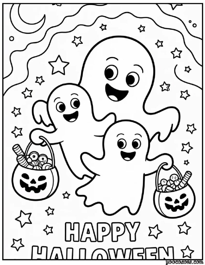 Halloween Coloring Pages for Preschool – Printable Fun for Little Learners 6 Halloween Coloring Pages for Preschool happy ghost family.webp pdf