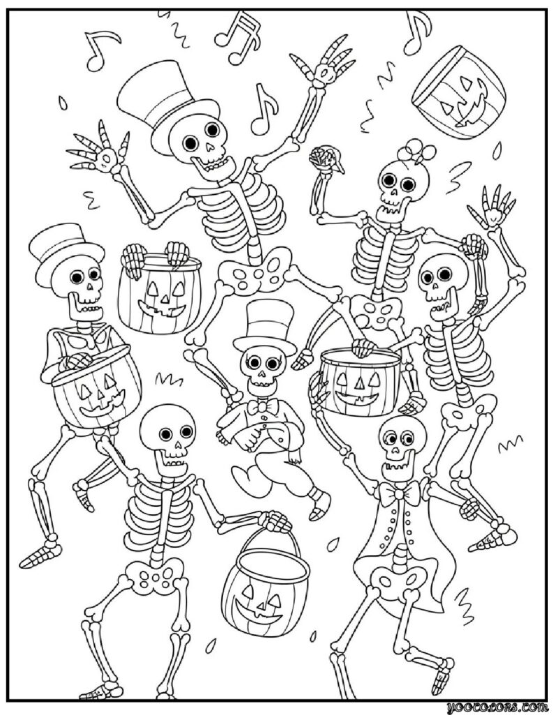 Halloween Coloring Pages for Preschool – Printable Fun for Little Learners 9 Halloween Coloring Pages for Preschool skeleton dance party.webp pdf