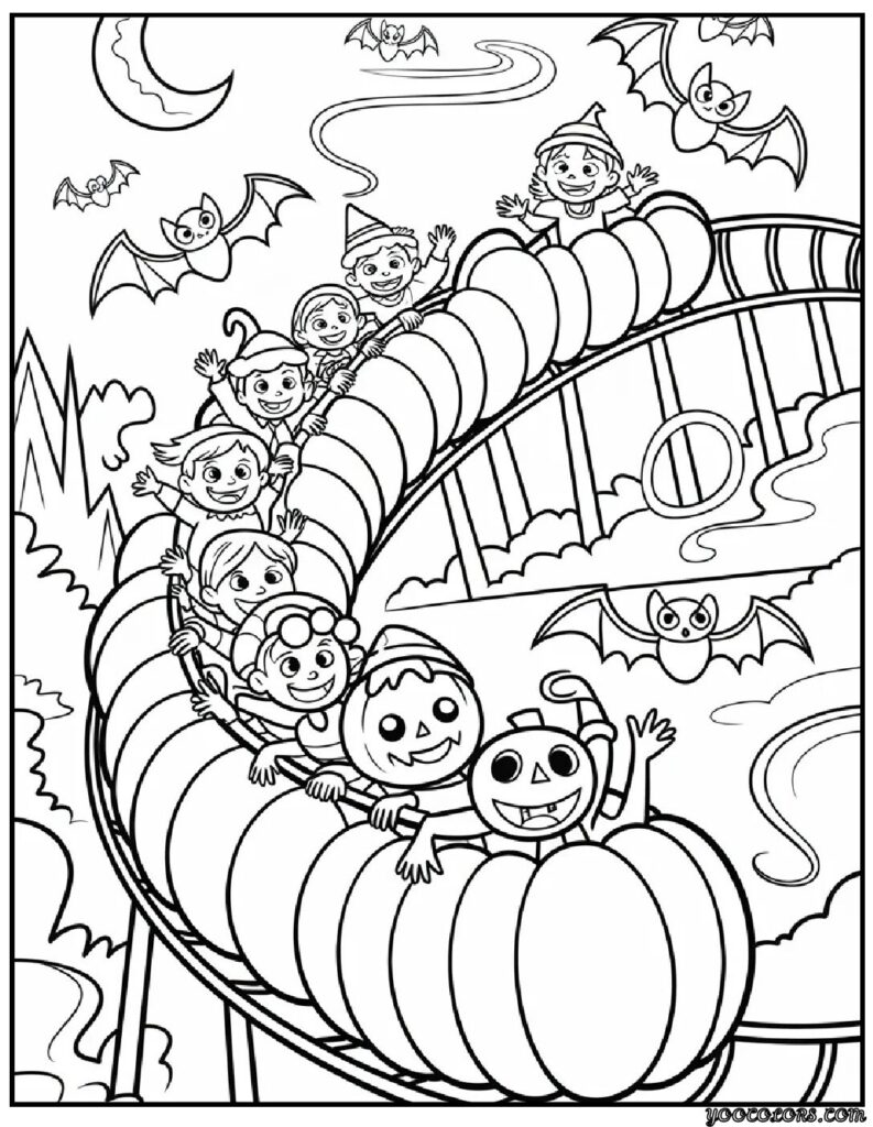 Halloween Coloring Sheets Free – Printable & Fun for Kids and Families 5 Halloween Coloring Sheets Free pumpkin roller coster ride.webp pdf