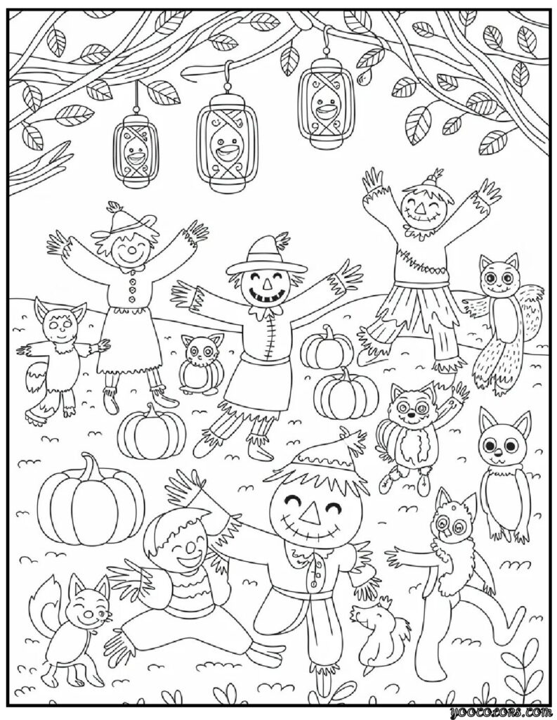 Halloween Coloring Sheets Free – Printable & Fun for Kids and Families 6 Halloween Coloring Sheets Free scarecrow dance party.webp pdf