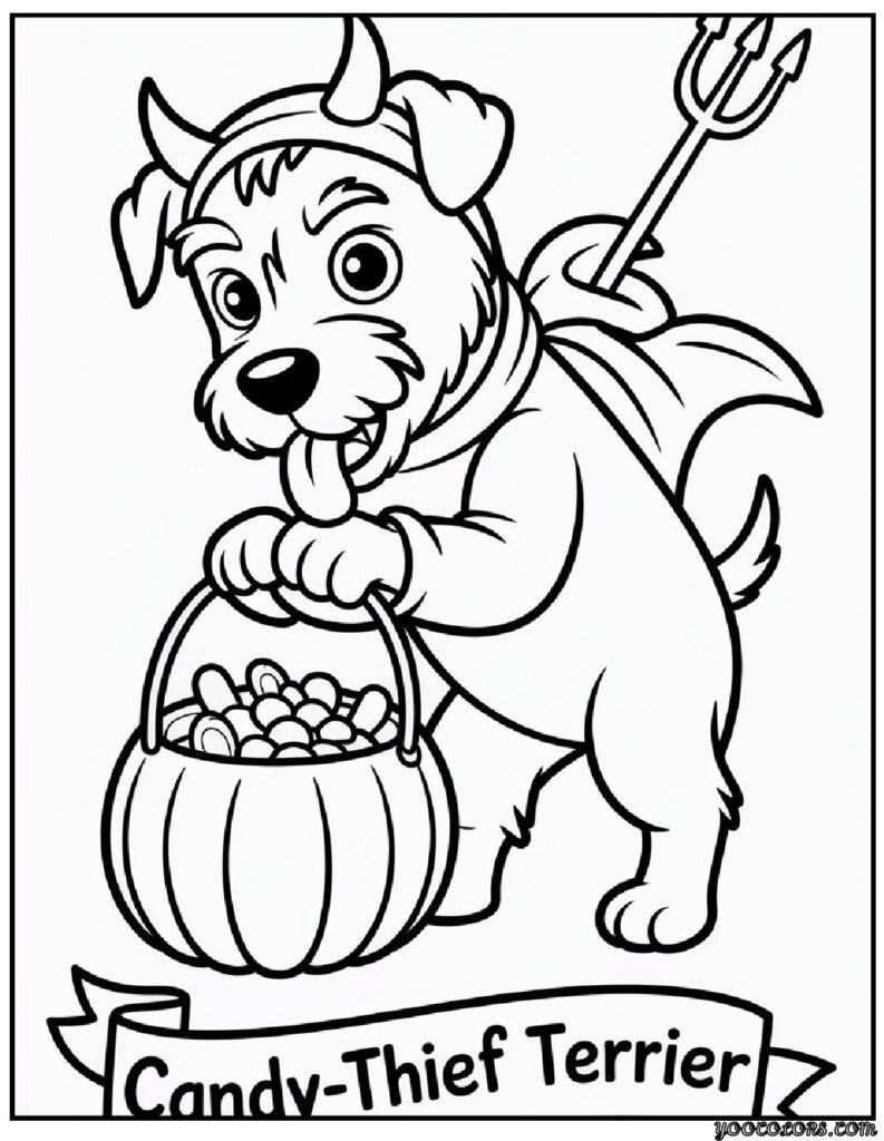 Halloween Dog Coloring Pages: Spooky-Cute Fun for Kids & Adults 5 Halloween Dog Coloring Pages Candy Thief Terrier.png pdf