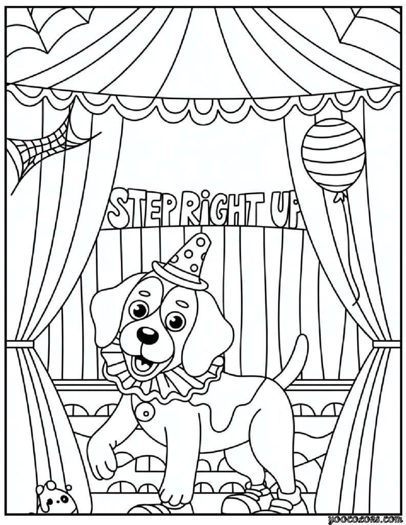 Halloween Dog Coloring Pages: Spooky-Cute Fun for Kids & Adults 7 Halloween Dog Coloring Pages Circus Clown Beagle in a Spooky Tent.png pdf