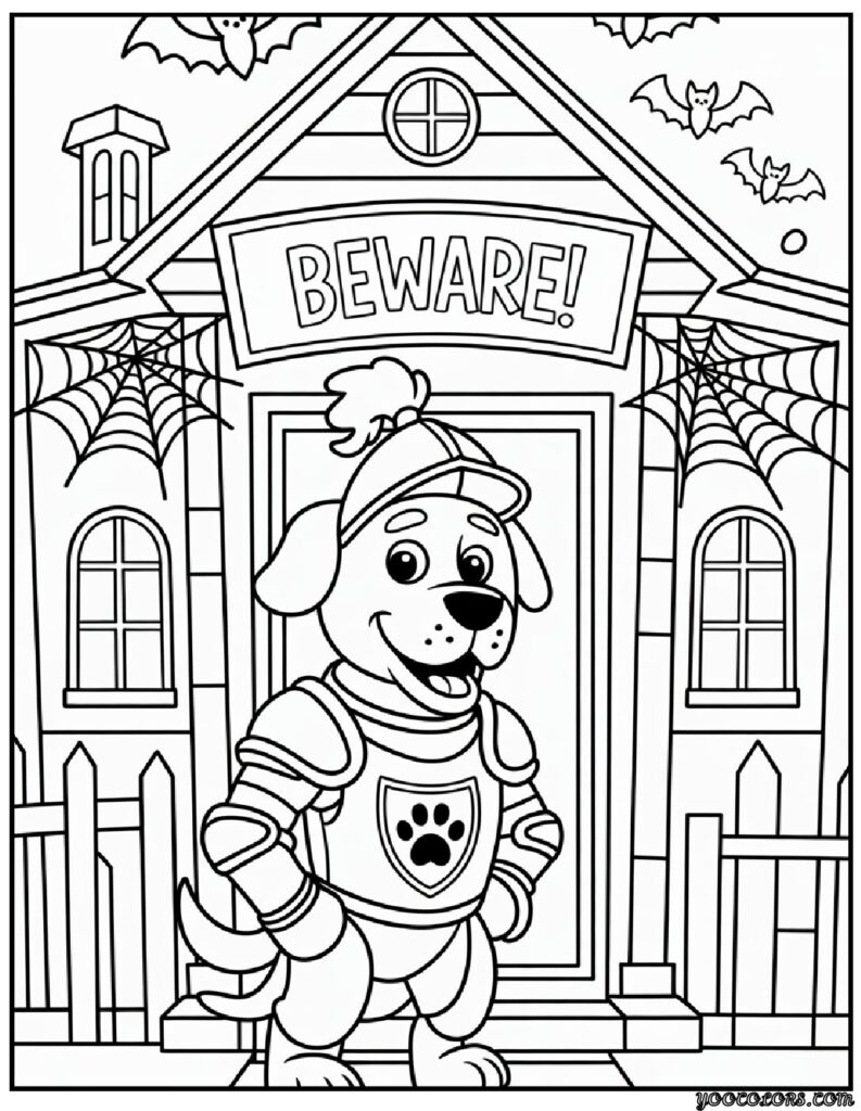 Halloween Dog Coloring Pages: Spooky-Cute Fun for Kids & Adults 3 Halloween Dog Coloring Pages Haunted House Guard Dog.png pdf
