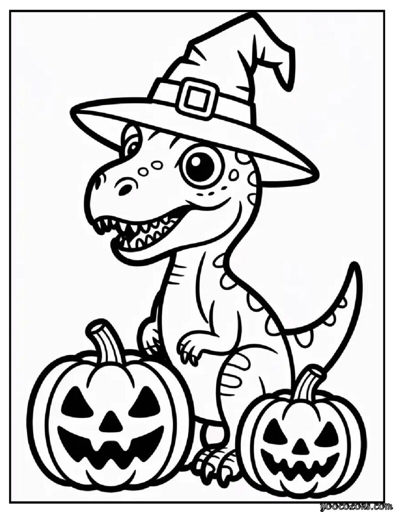 Raptor Dinosaur Coloring Pages | Fun, Educational & Printable 15 Raptor Dinosaur Coloring Pages halloween raptor with pumpkin pdf