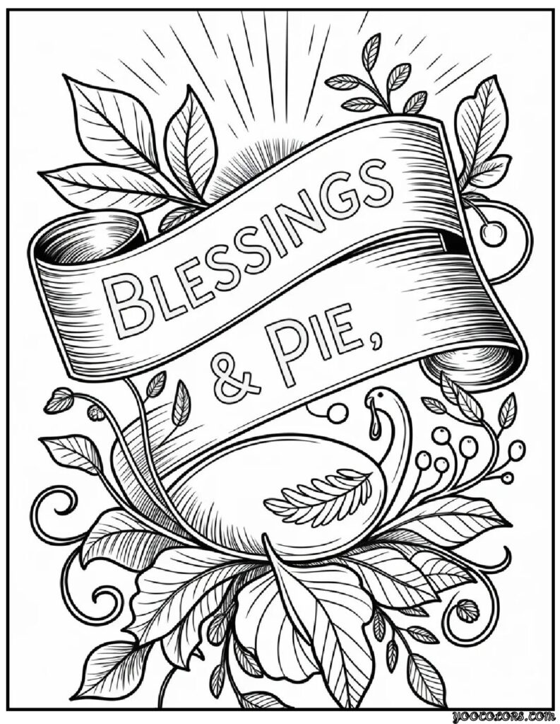 Thanksgiving Coloring Pages Printable – Free, Fun, and Festive Ideas for Kids & Adults 12 Ribbon Scroll with Blessings.webp pdf
