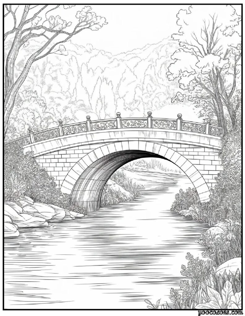 Autumn Fall Coloring Pages – Cozy, Printable & Fun for All Ages 9 Scenic Autumn Bridge.webp autumn fall coloring pages pdf