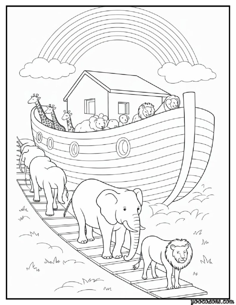 Sunday School Free Printable Bible Coloring Pages PDF 5 Sunday School Free Printable Bible Coloring Pages PDF Noahs Ark Animals Boarding.png pdf