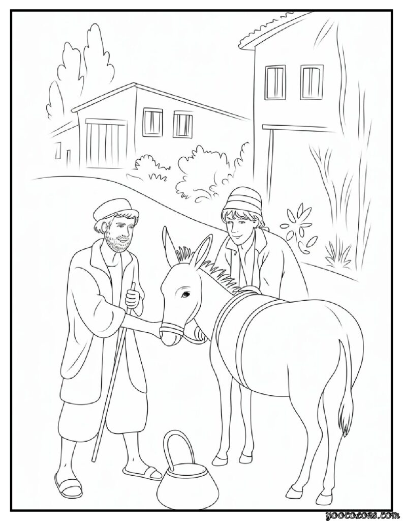 Sunday School Free Printable Bible Coloring Pages PDF 10 Sunday School Free Printable Bible Coloring Pages PDF The Good Samaritan Scene.png pdf