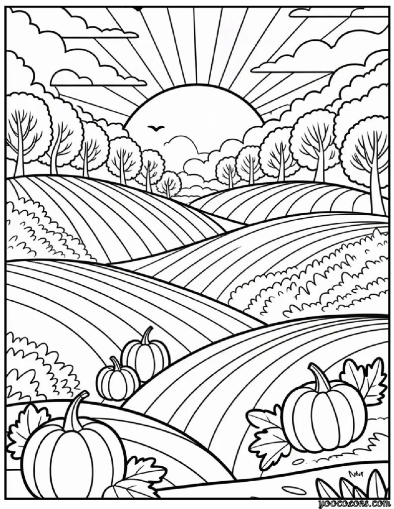 Autumn Fall Coloring Pages – Cozy, Printable & Fun for All Ages 10 Sunset Over Autumn Hills.webpautumn fall coloring pages pdf