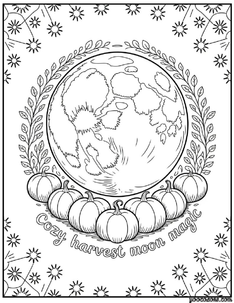 Adult Coloring Pages Fall: Relax, Create, and Celebrate Autumn 22 adult coloring pages fall Cozy Harvest Moon Magic 2.webp pdf