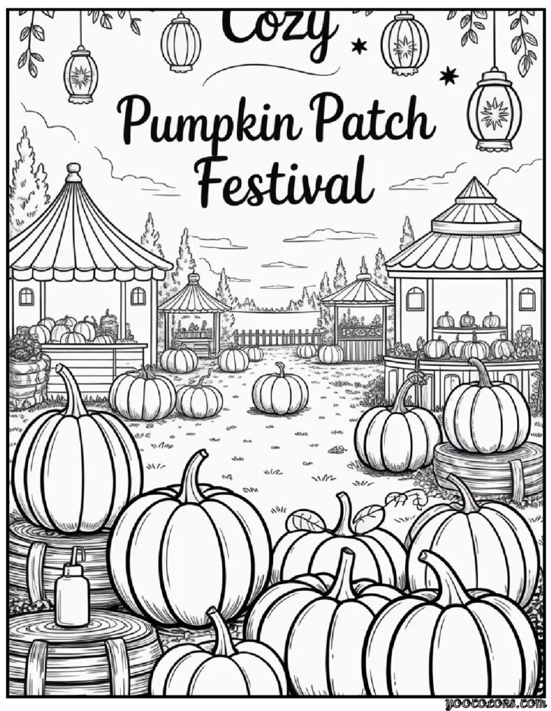 Adult Coloring Pages Fall: Relax, Create, and Celebrate Autumn 23 adult coloring pages fall Cozy Pumpkin Patch Festival.webp pdf