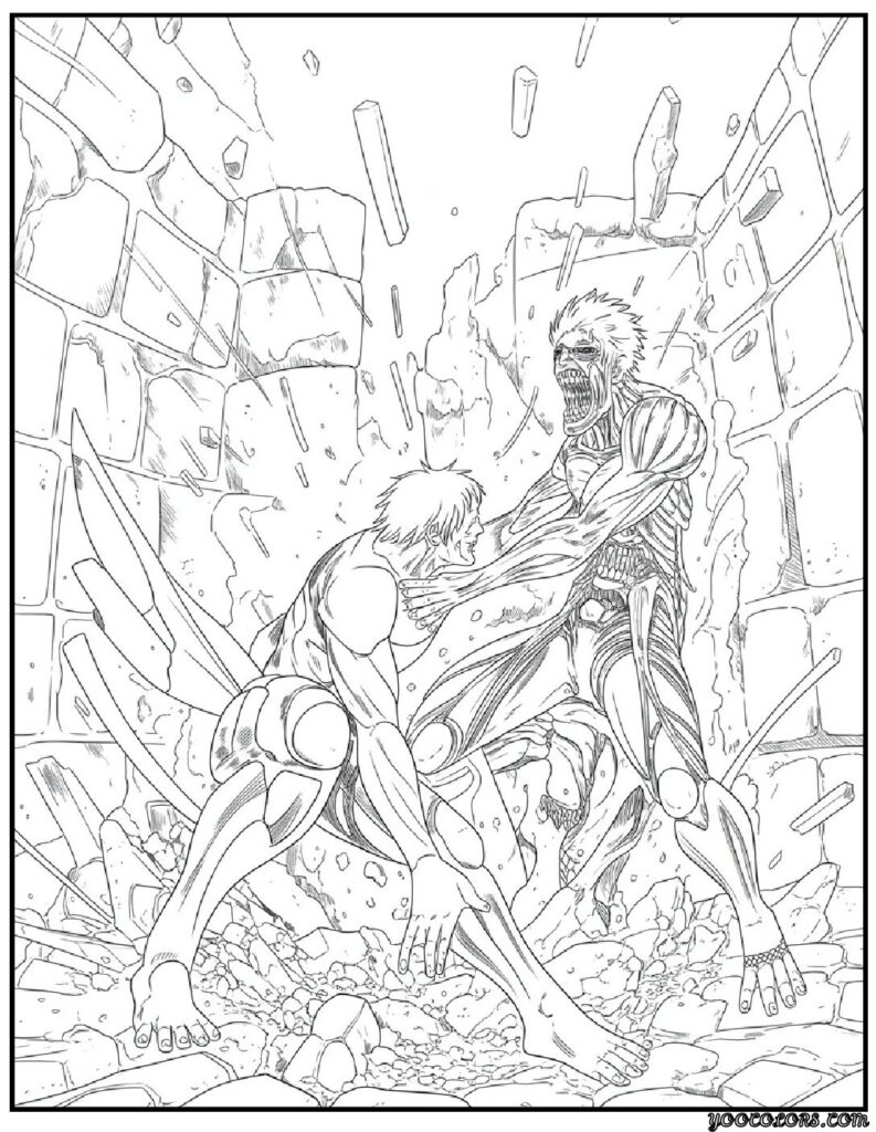 anime coloring pages Attack on Titan Wall Battle.webp pdf