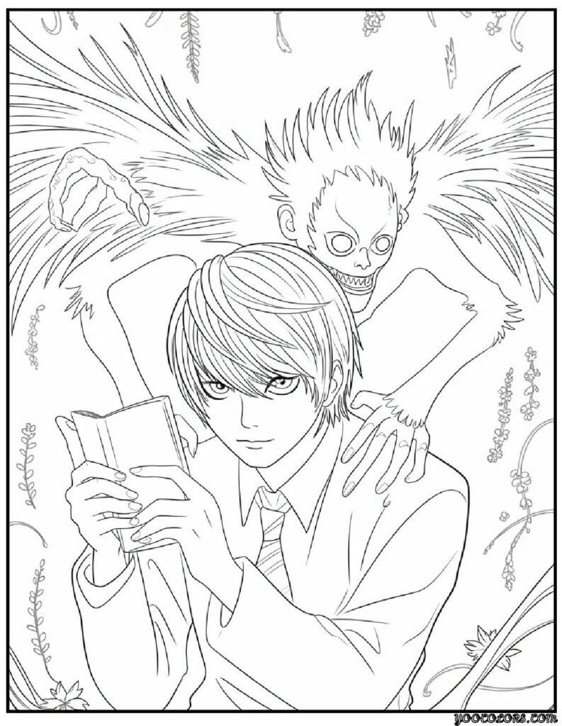 anime coloring pages Death Note Light Ryuk Scene.webp pdf