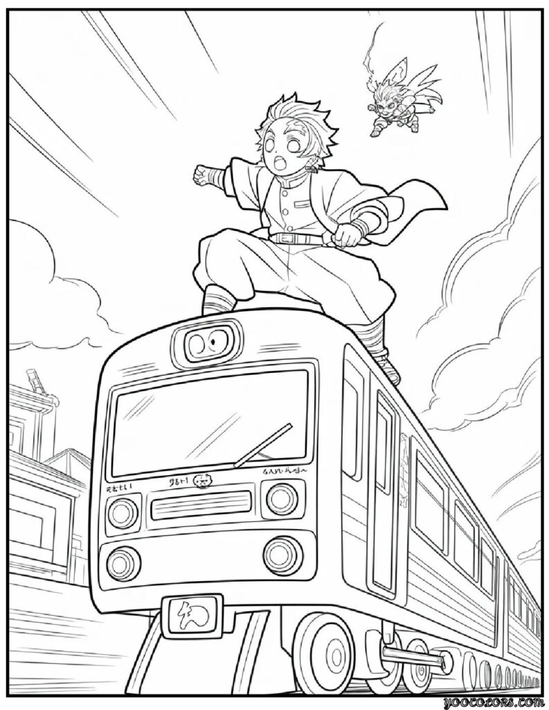 anime coloring pages Demon Slayer Train Battle 2.webp pdf