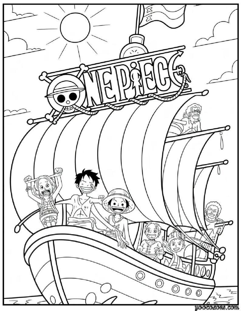 anime coloring pages One Piece Crew on the Sunny Ship.webp pdf