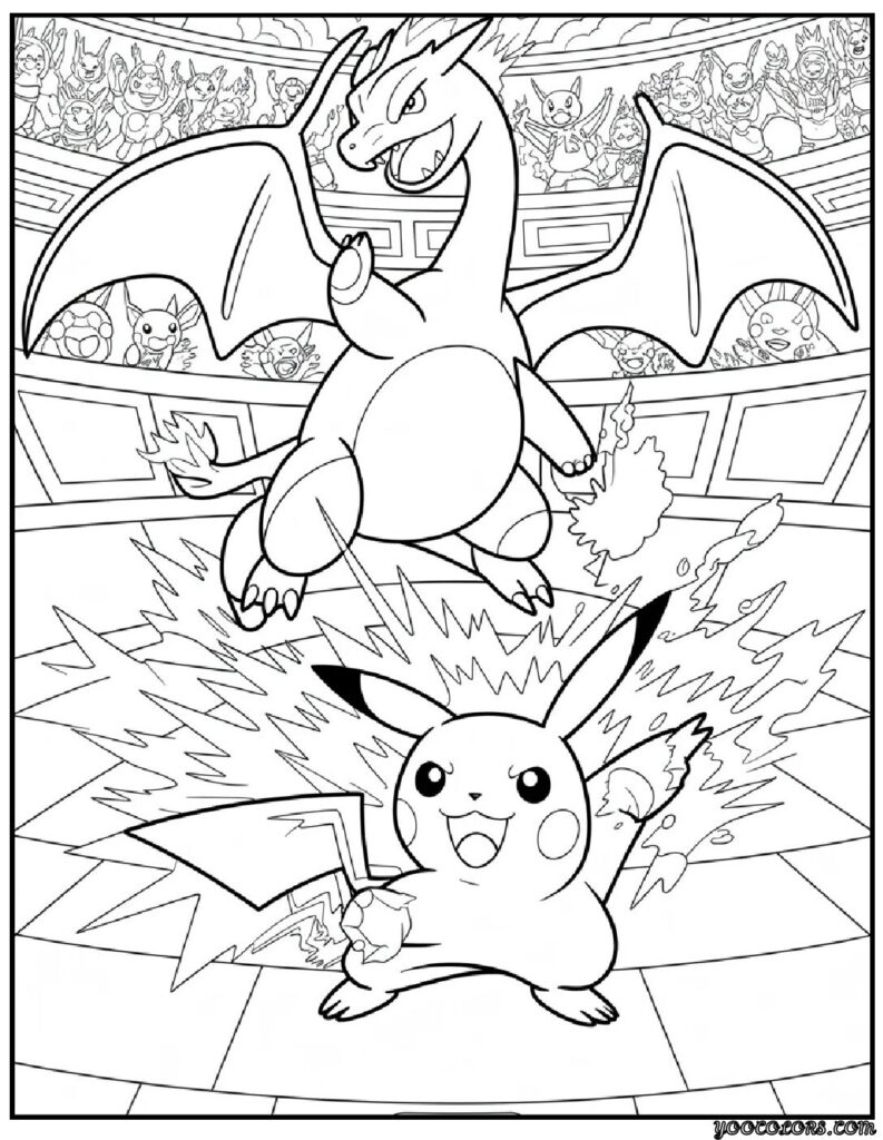 anime coloring pages Pokemon Battle Scene.webp pdf