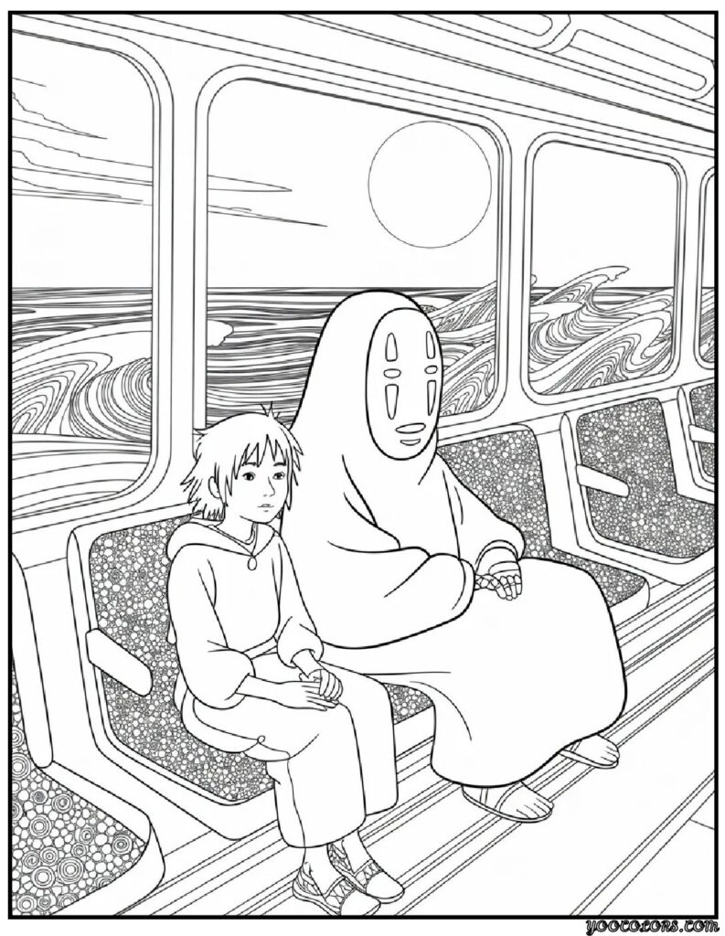 anime coloring pages Spirited Away Train Ride.webp pdf