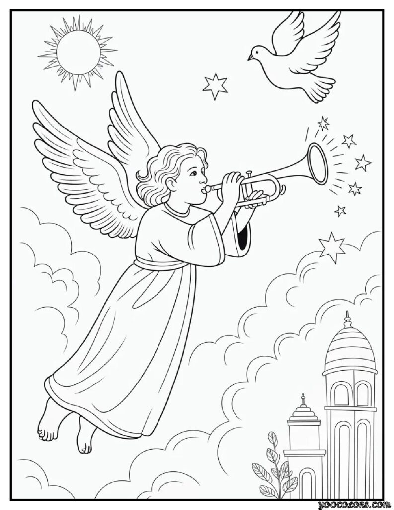 Free Printable Bible Coloring Pages PDF for Kids & Adults 4 bible coloring pages angel with trumpt.webp pdf