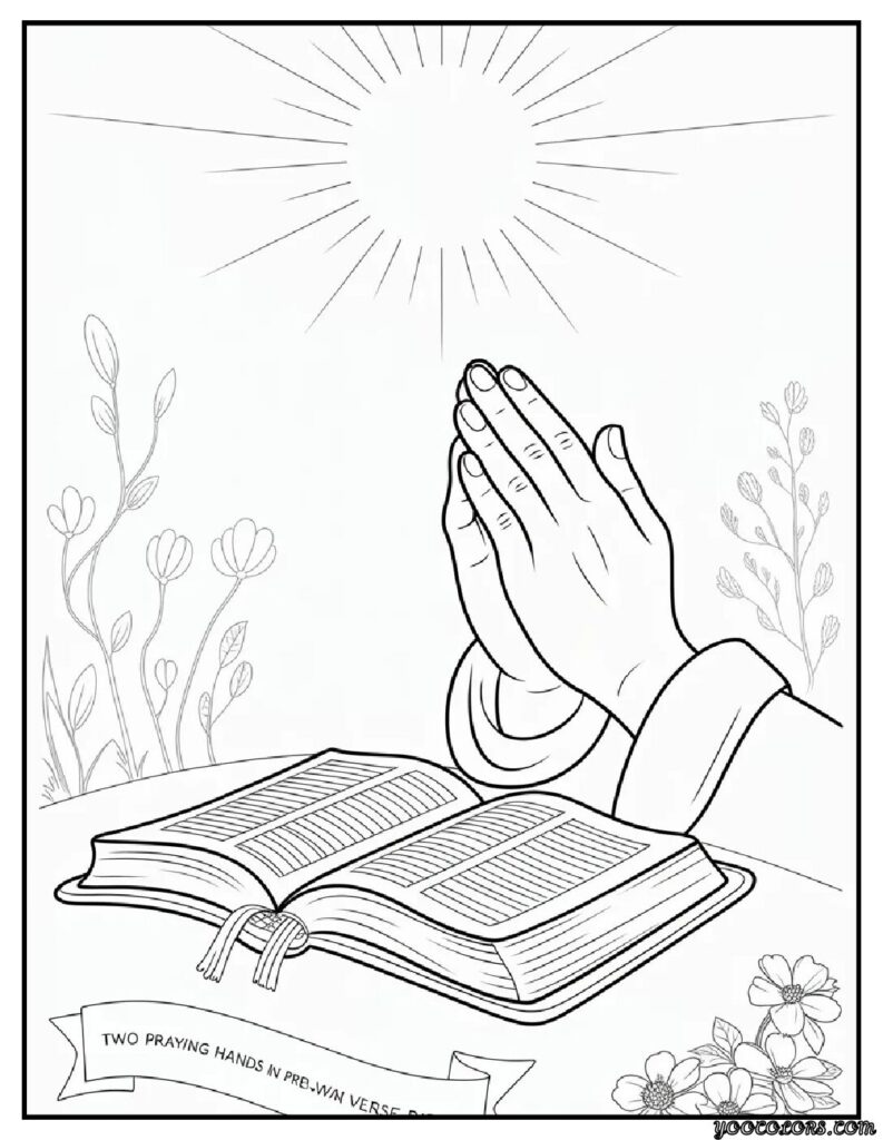 Free Printable Bible Coloring Pages PDF for Kids & Adults 6 bible coloring pages hands in prayer with verse.webp pdf