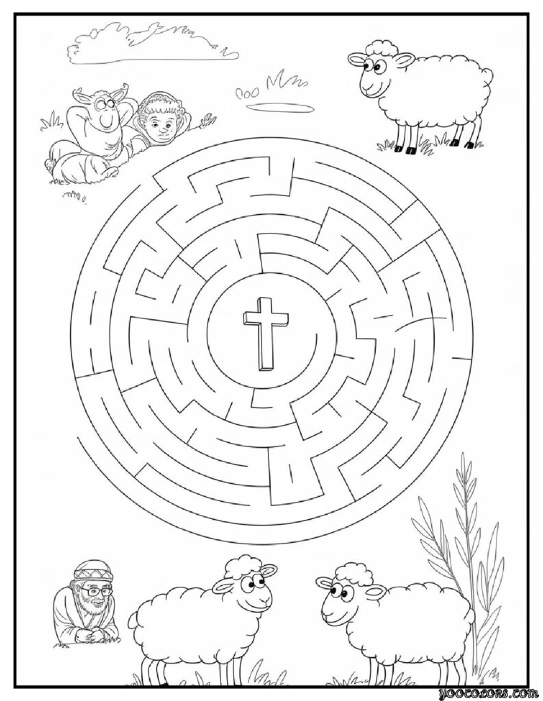 Free Printable Bible Coloring Pages PDF for Kids & Adults 14 bible coloring pages maze puzzle find the cross.webp pdf