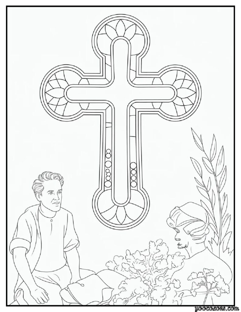 Free Printable Bible Coloring Pages PDF for Kids & Adults 13 bible coloring pages stained glass window cross.webp pdf