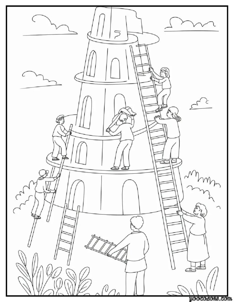 Free Printable Bible Coloring Pages PDF for Kids & Adults 5 bible coloring pages tower of bable scene.webp pdf