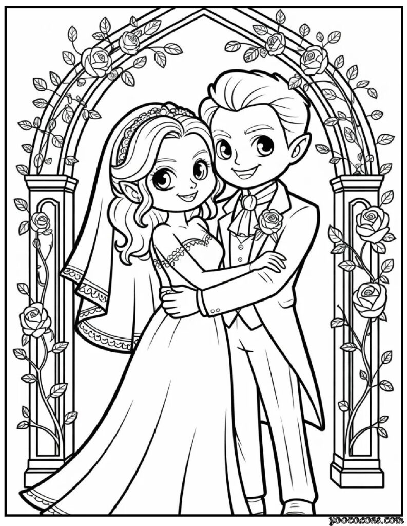 Chibi Gothic Coloring Pages – Cute, Romantic & Dark Fantasy Fun 4 chibi gothic coloring pages Chibi Bride Groom Gothic Romance.webp pdf
