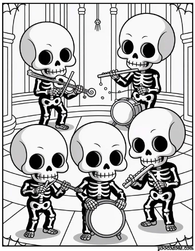 Chibi Gothic Coloring Pages – Cute, Romantic & Dark Fantasy Fun 10 chibi gothic coloring pages Chibi Skeleton Band.webp pdf