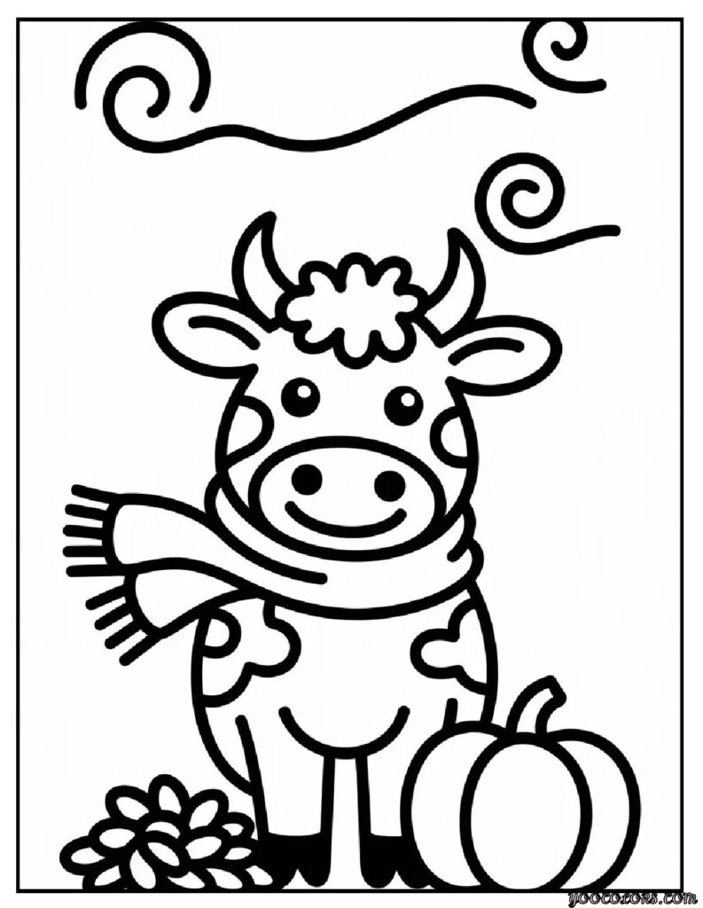 Cow Coloring Pages: Free Printable PDFs for Kids, Teachers & Adults 5 cow coloring page autumn harvest cow scarf leave pile pdf