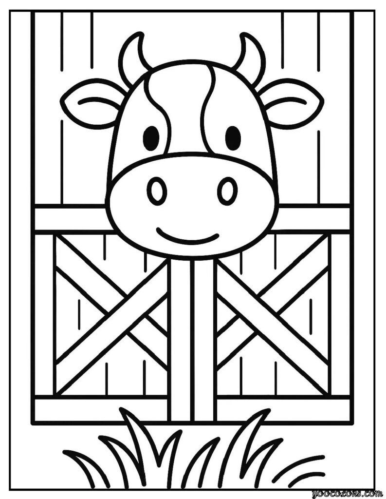 Cow Coloring Pages: Free Printable PDFs for Kids, Teachers & Adults 11 cow coloring page cow face peeking from barn doors pdf