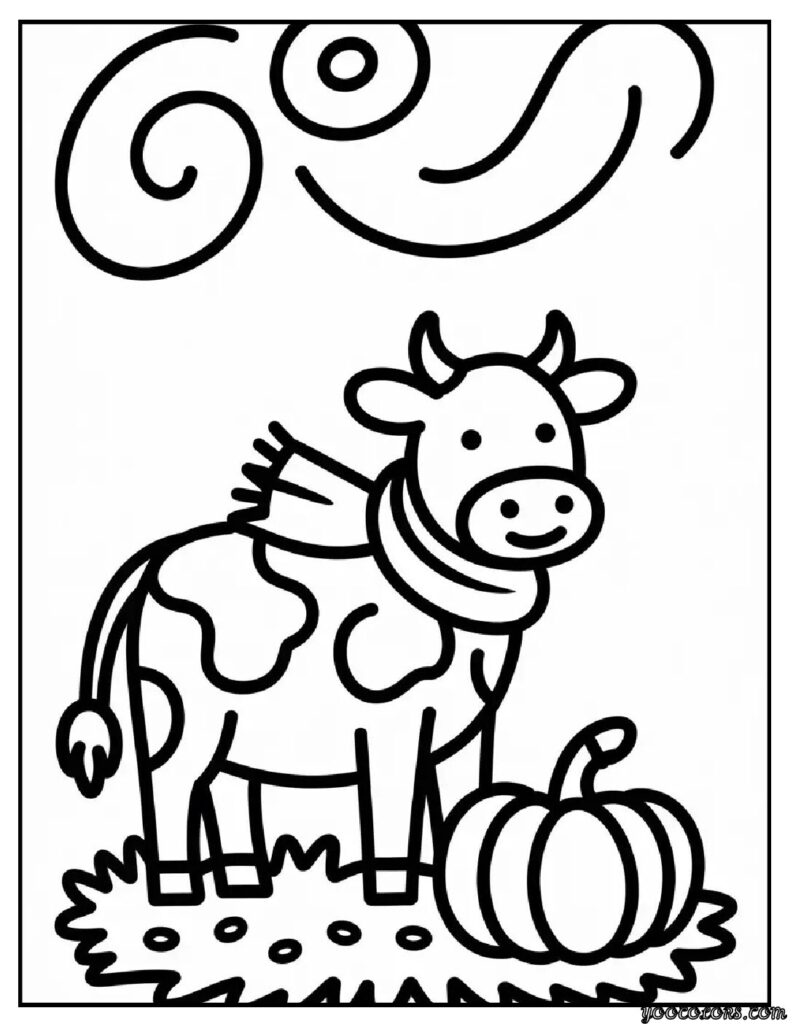 Cow Coloring Pages: Free Printable PDFs for Kids, Teachers & Adults 7 cow coloring pages autumn harvest cow scarf leaf pile 1 1 pdf