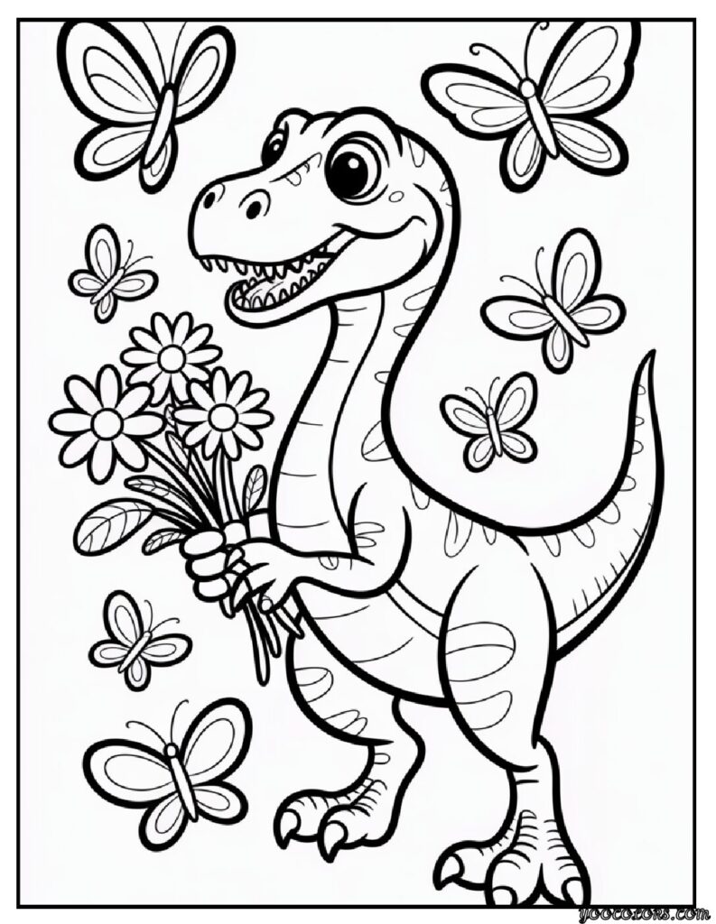Dinosaur Coloring Pages Velociraptor – Free & Printable Fun 8 dinosaur coloring pages velociraptor Velociraptor with Flowers.png pdf