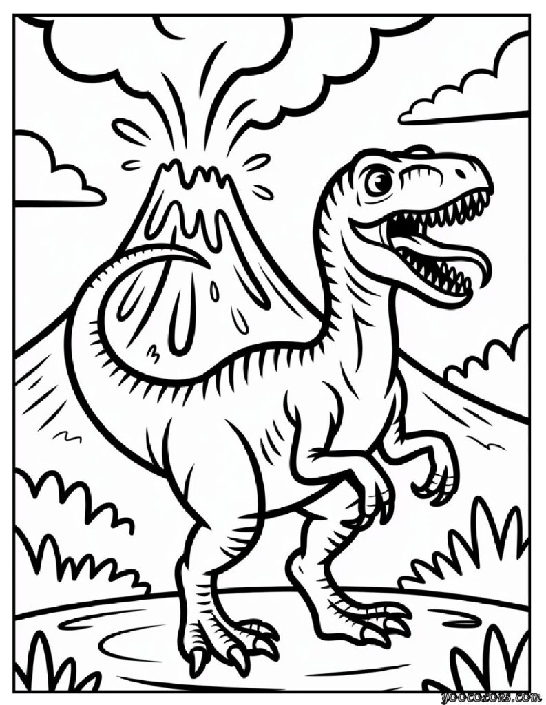 Dinosaur Coloring Pages Velociraptor – Free & Printable Fun 7 dinosaur coloring pages velociraptor Velociraptor with Volcano.png pdf