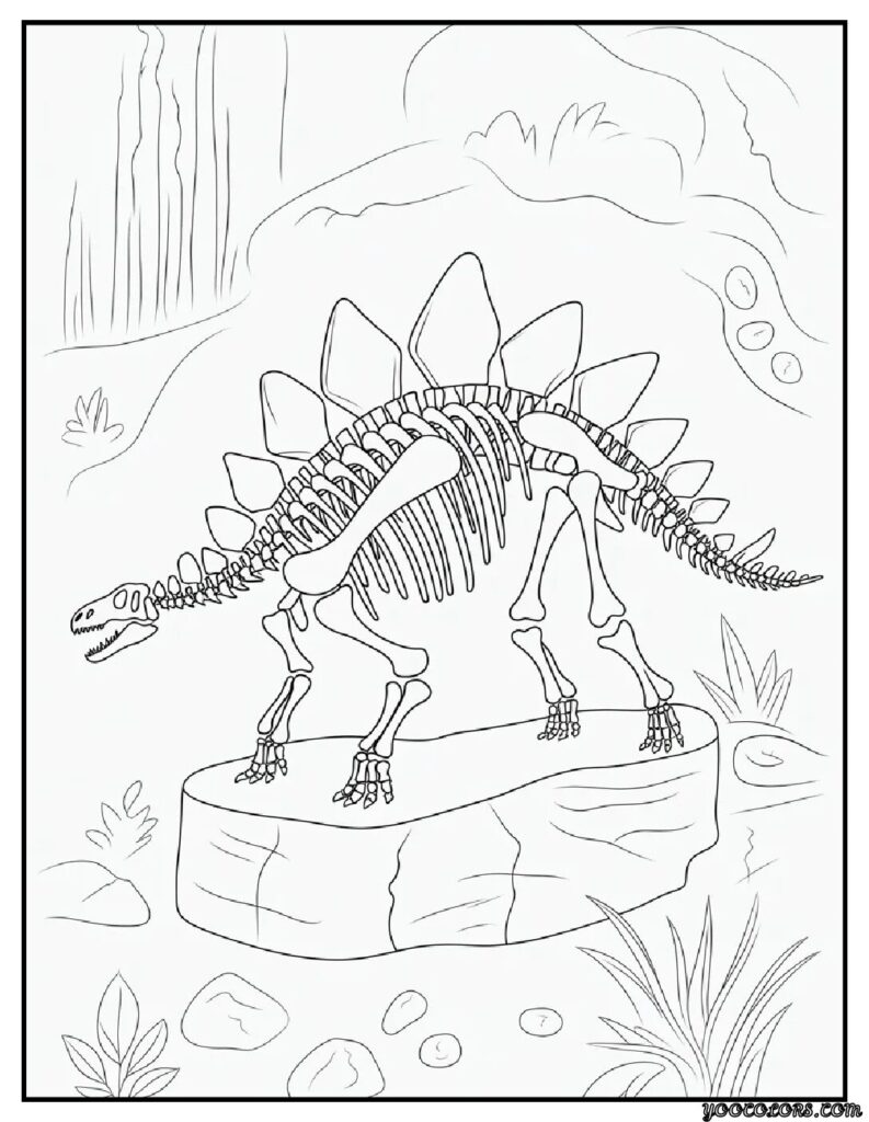 Dinosaur Skeleton Coloring Pages – Fun Fossil Printables for Kids 7 dinosaur skeleton coloring pages Stegosaurus Skeleton in Rock.webp 1 pdf