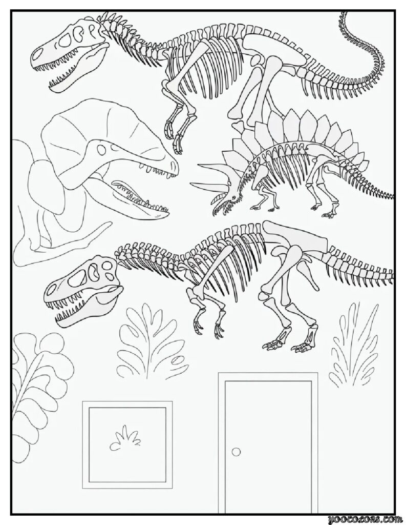 Dinosaur Skeleton Coloring Pages – Fun Fossil Printables for Kids 9 dinosaur skeleton coloring pages mixed fossil wall.webp pdf