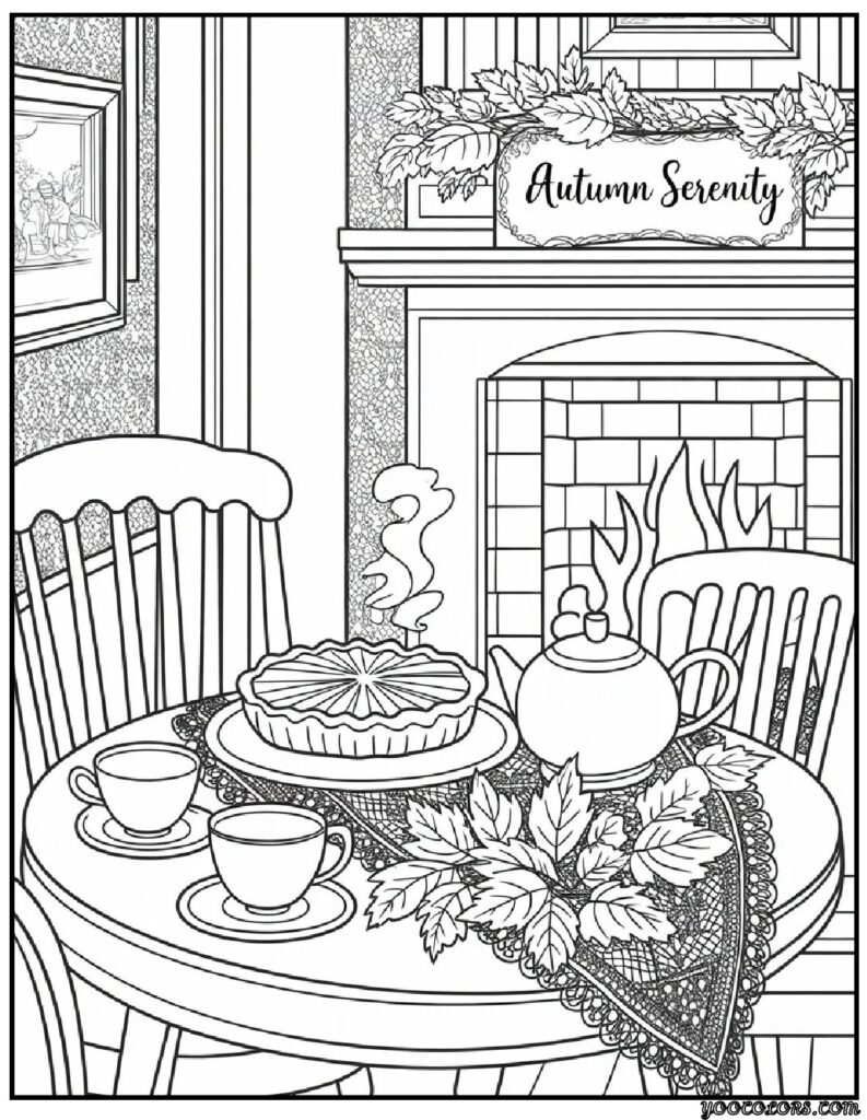 Fall Interior Adult Coloring Pages – Cozy, Printable & Beautiful Designs 11 fall interrior coloring pages autumn tea time.webp 1 pdf