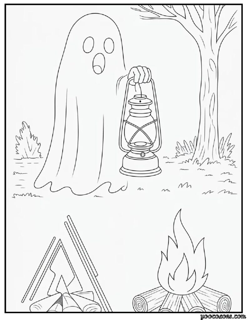 Ghost Coloring Pages: Spooky, Cute & Fun Printables for Everyone 14 ghost coloring pages Campfire Story.webp pdf