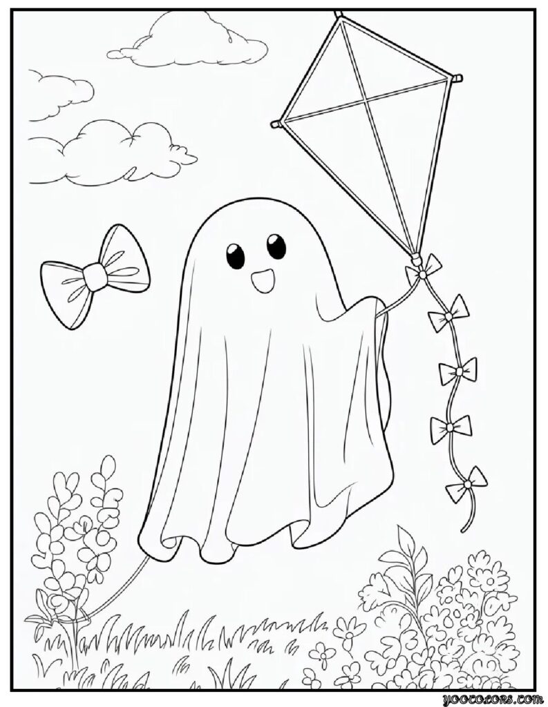 Ghost Coloring Pages: Spooky, Cute & Fun Printables for Everyone 19 ghost coloring pages Kawaii Easy Ages 3–7 Ghost Kite Day.webp pdf