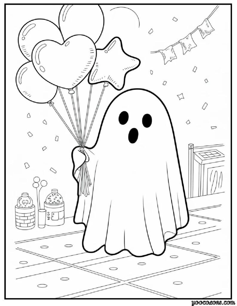 Ghost Coloring Pages: Spooky, Cute & Fun Printables for Everyone 3 ghost coloring pages Kawaii Easy Ages 3–7 balloon parade ghost.webp pdf