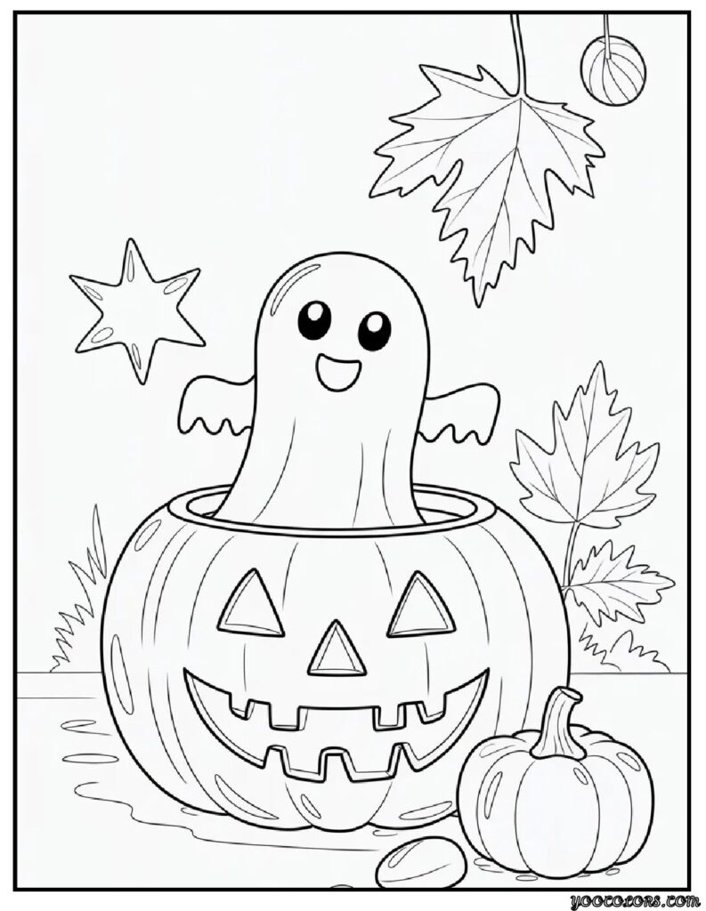 Ghost Coloring Pages: Spooky, Cute & Fun Printables for Everyone 10 ghost coloring pages Kawaii Easy Ages 3–7 pumpkin ghost.webp pdf