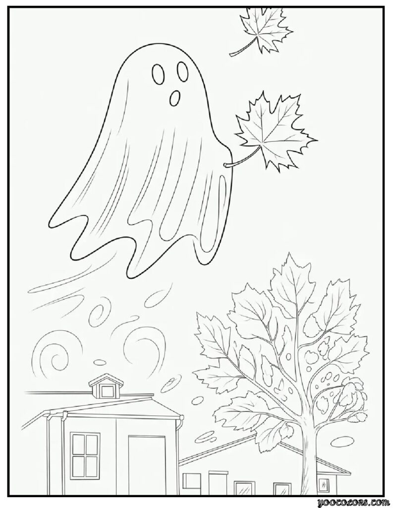 Ghost Coloring Pages: Spooky, Cute & Fun Printables for Everyone 12 ghost coloring pages autumn leaves ghost.webp pdf