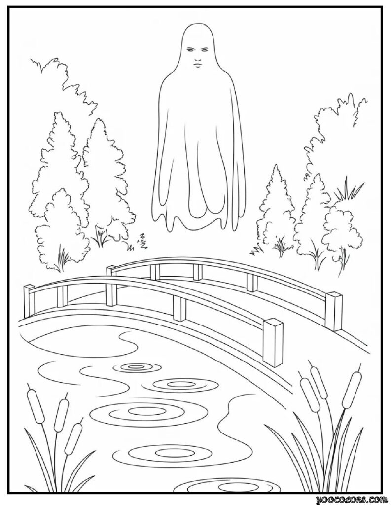 Ghost Coloring Pages: Spooky, Cute & Fun Printables for Everyone 11 ghost coloring pages bridge crossing.webp pdf