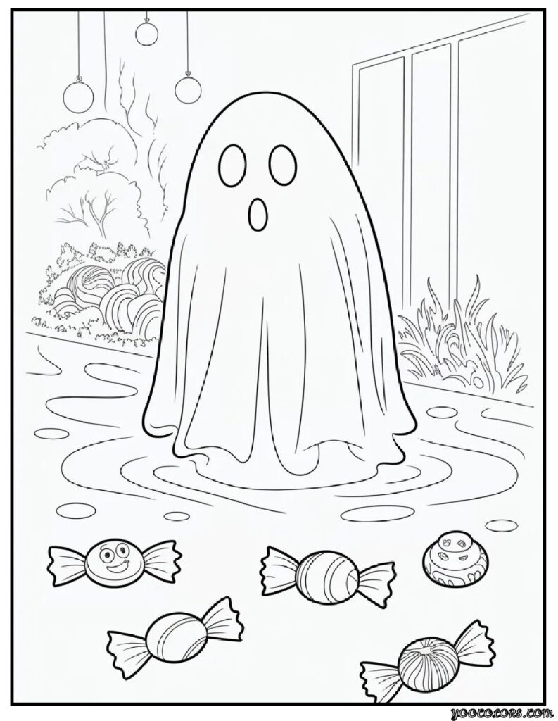 Ghost Coloring Pages: Spooky, Cute & Fun Printables for Everyone 16 ghost coloring pages find five candies.webp pdf